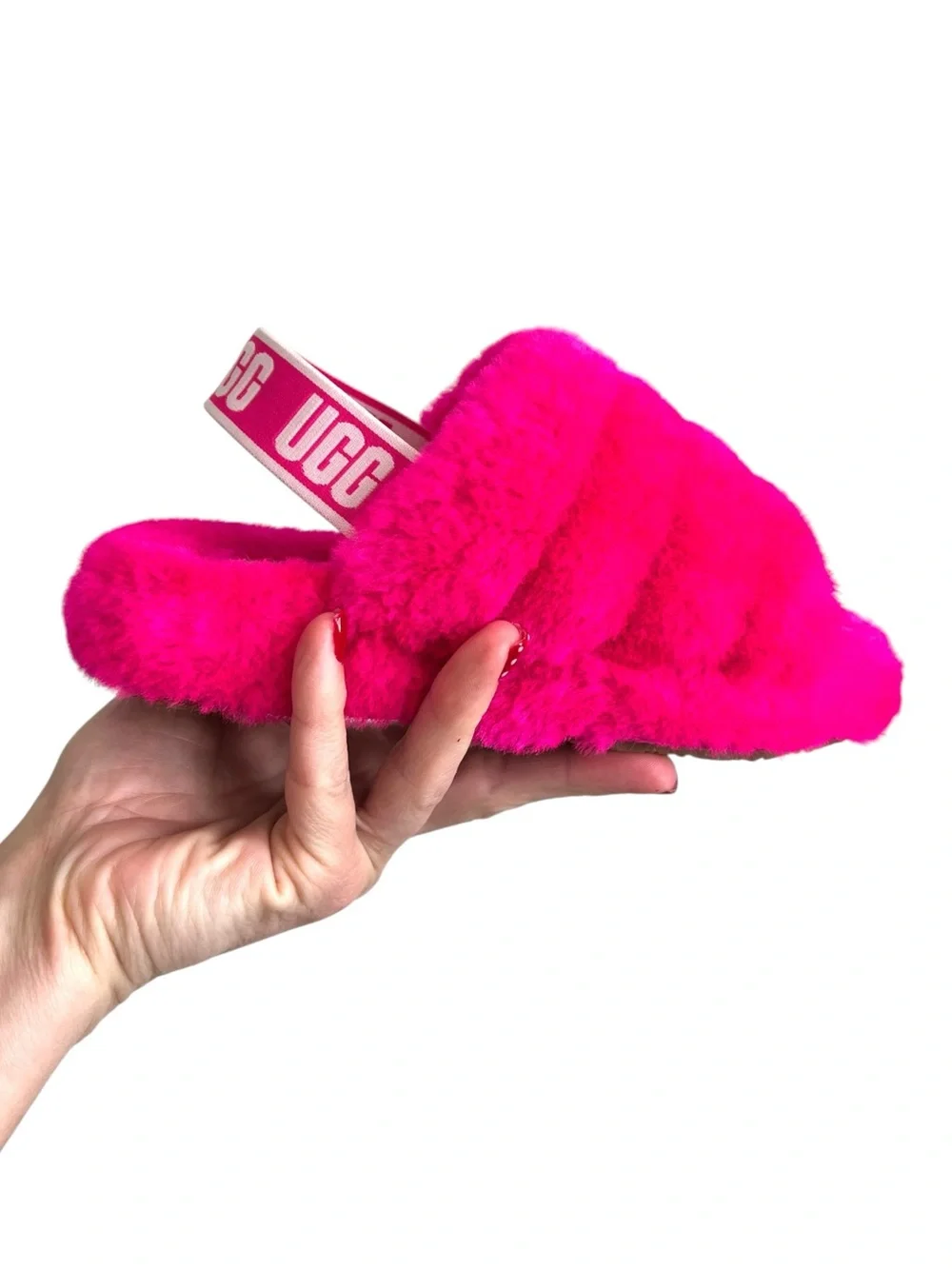 UGG Hot Pink Fuzzy Slide Slippers Big Kids Size 13